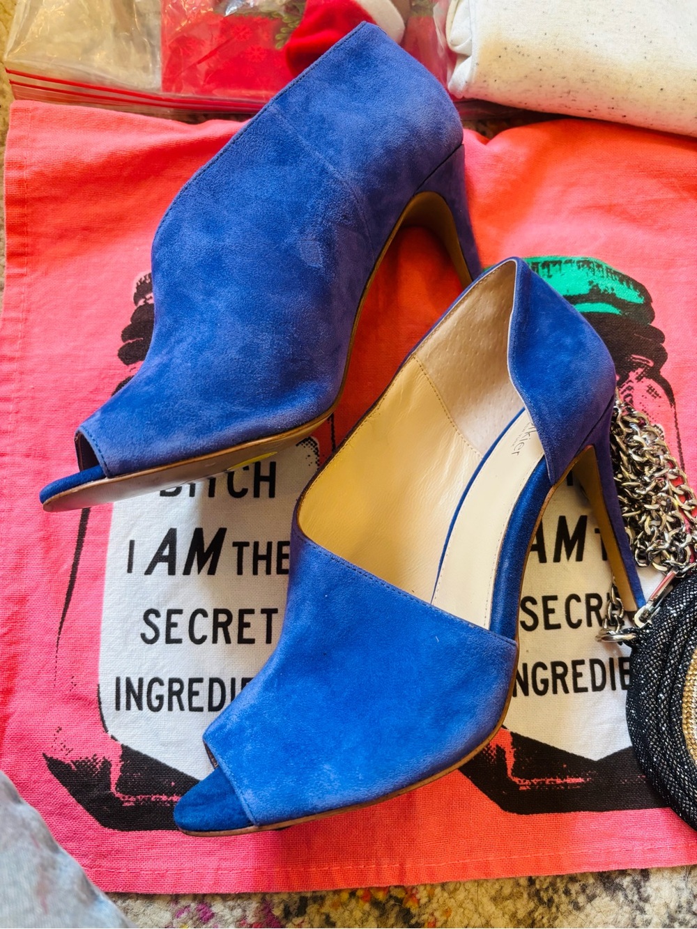Blue Suede Stiletto Heels Peep Toe Botkier Womens 8